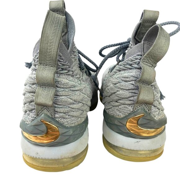 NIKE Lebron XV 922811-005 Wolf Grey Metallic Gold Sneakers - Picture 9 of 10